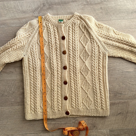 Vintage Mary Smith Hand Knitted Wool Ireland Fisherman's Cable Sweater Cardigan - Picture 13 of 15